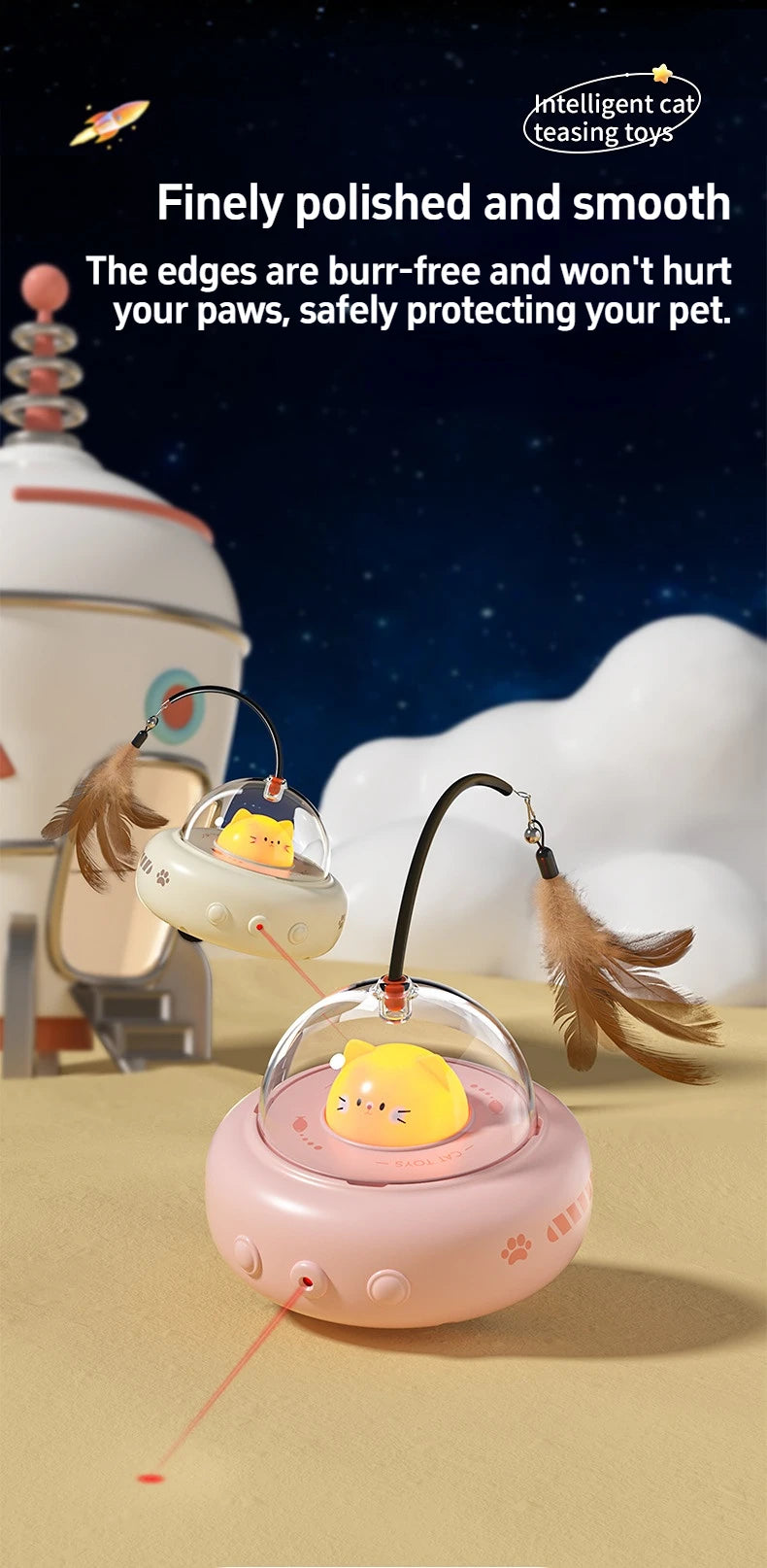 🛸 Brinquedo Smart UFO Elétrico: Varinha Provocadora com Sino e Penas Trocáveis para Gatos!
