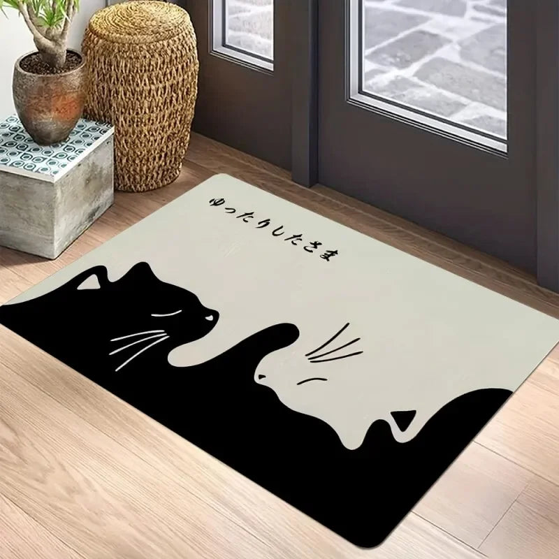 🐈‍⬛ Tapete Capacho Gato Preto Boas-Vindas: Antiderrapante, Lavável e Perfeito para Interior/Exterior!
