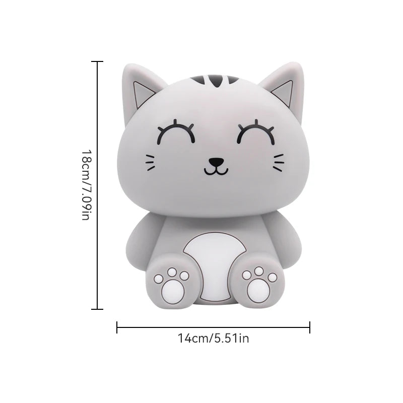 💡 Luminária Noturna Gato Cinza Smart: Recarregável, Dimmer por Toque e Função Timer!