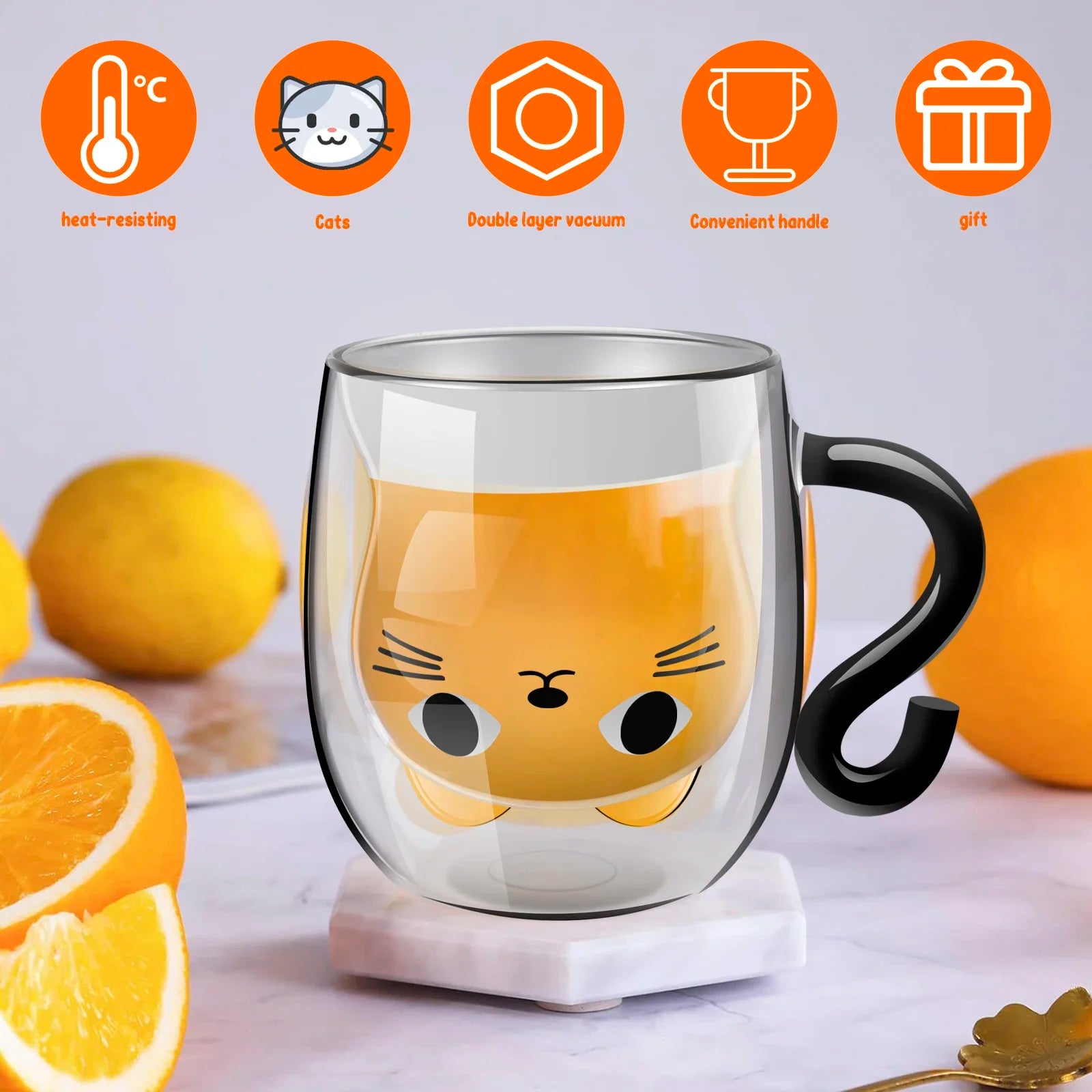 ☕ Caneca de Vidro Parede Dupla (250-300ml): Fofura Felina e Isolamento Térmico!