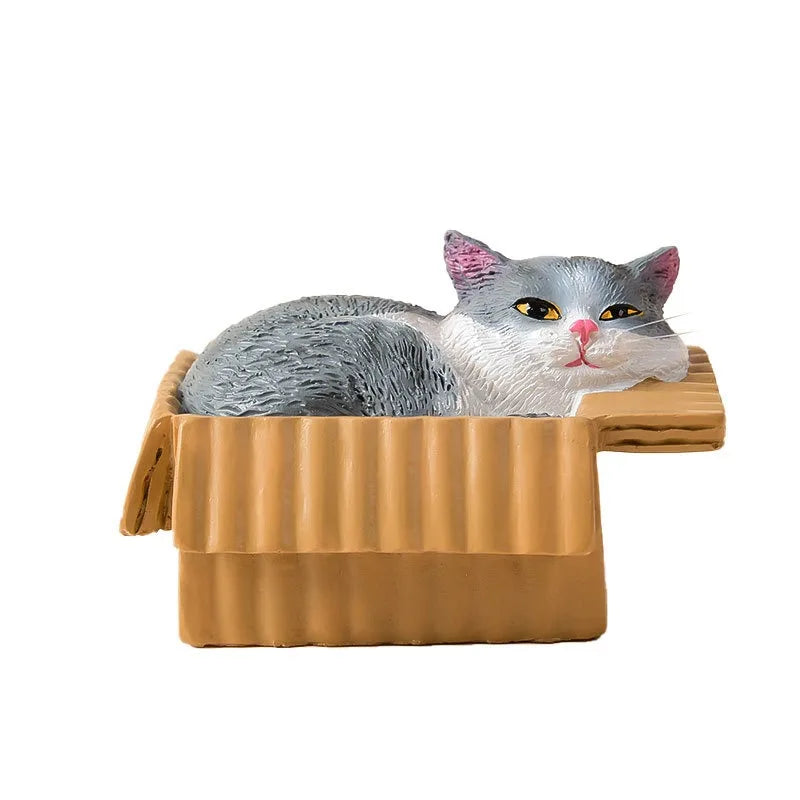 📦 Miniatura Decorativa Realista: Gatinho Aconchegante na Caixa – Toque de Carinho em Resina!