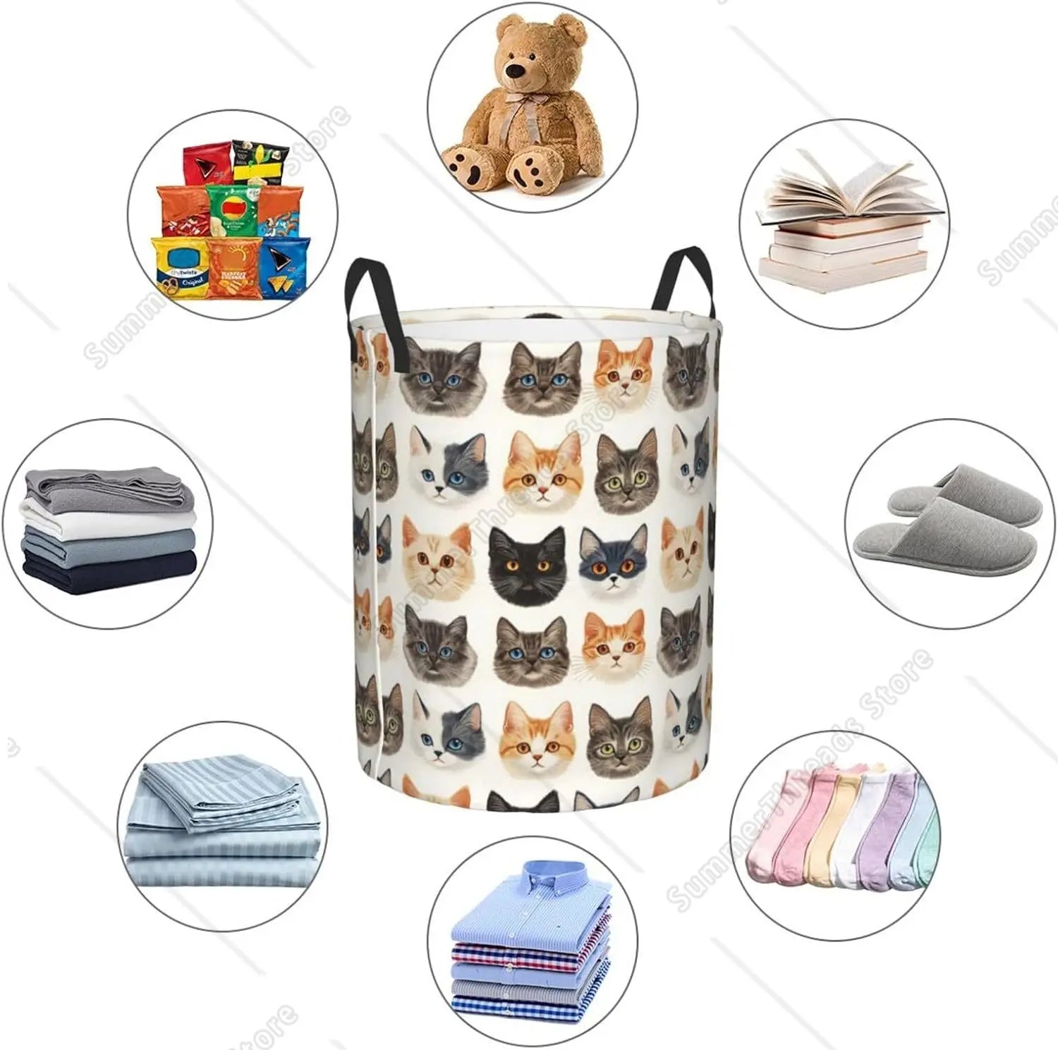 🧺 Cesto de Roupa Patinha Fofa: Estampa de Rosto de Gato – Organização Criativa para Quarto!