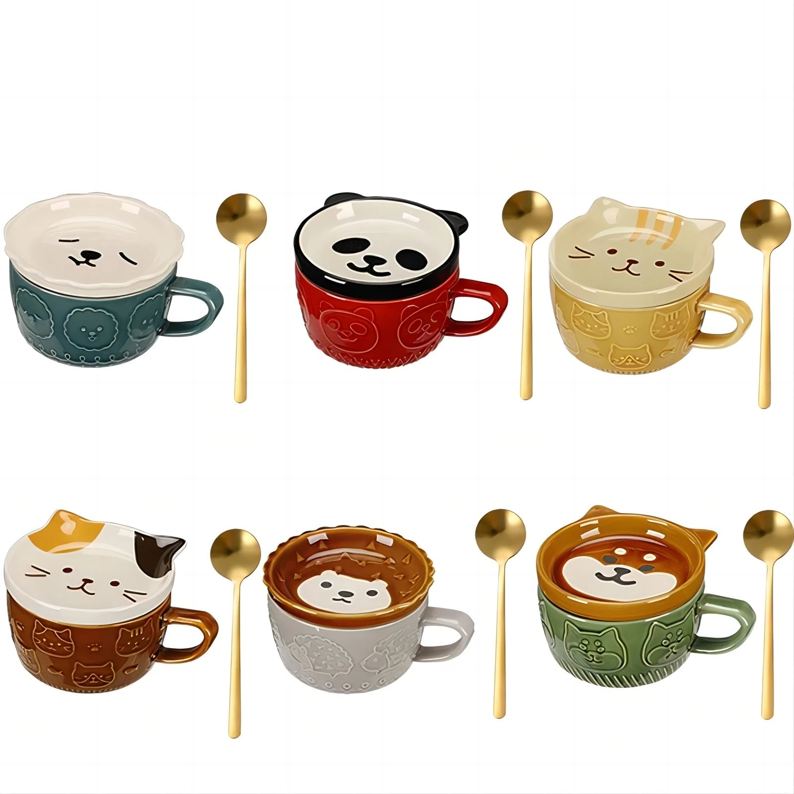 ☕ Caneca de Cerâmica Animal Cartoon: Com Tampa, Perfeita para Casais e Presentes Infantis!