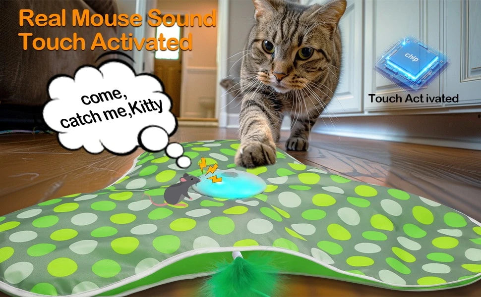🐱 Brinquedo Smart Esconde-Esconde: Penas Ocultas, Som de Rato e Ativação por Movimento para Gatos!