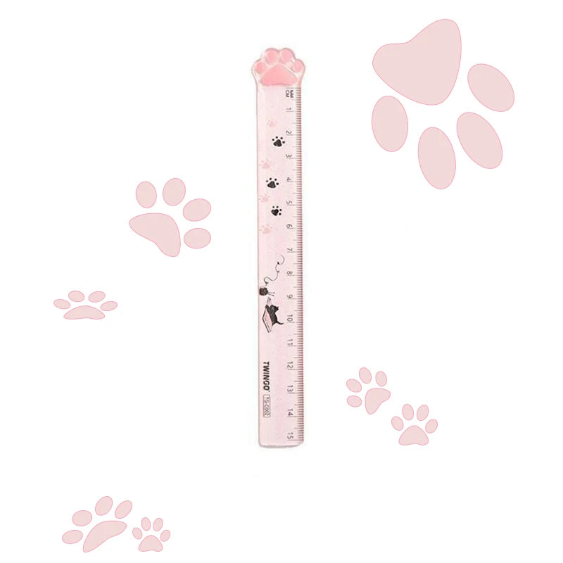 📏 Régua Reta Pata de Gato Kawaii: Fofura em Plástico para Escola e Planner!