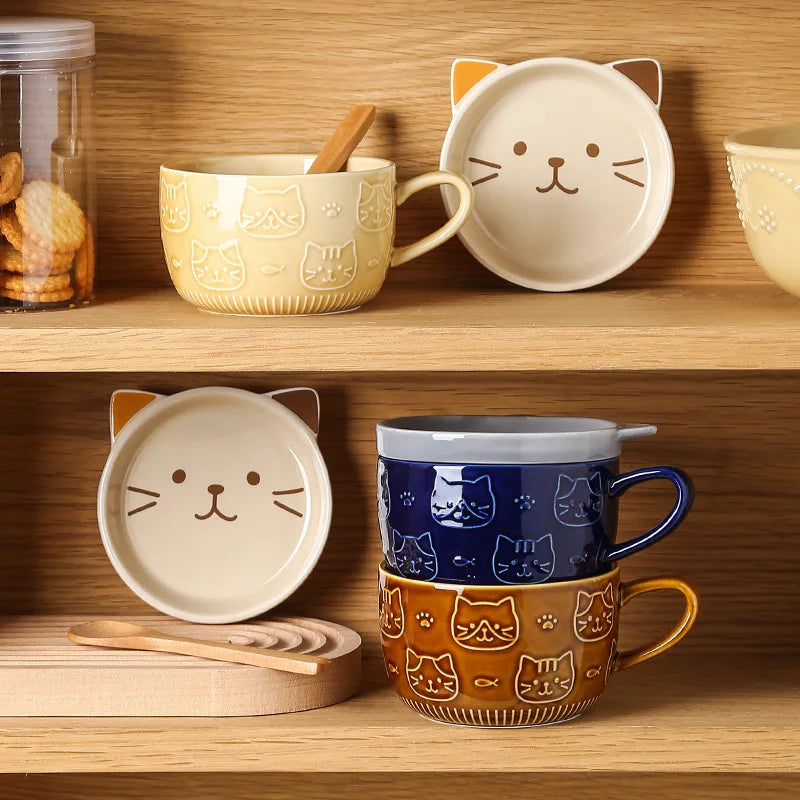 ☕ Caneca de Cerâmica Animal Cartoon: Com Tampa, Perfeita para Casais e Presentes Infantis!
