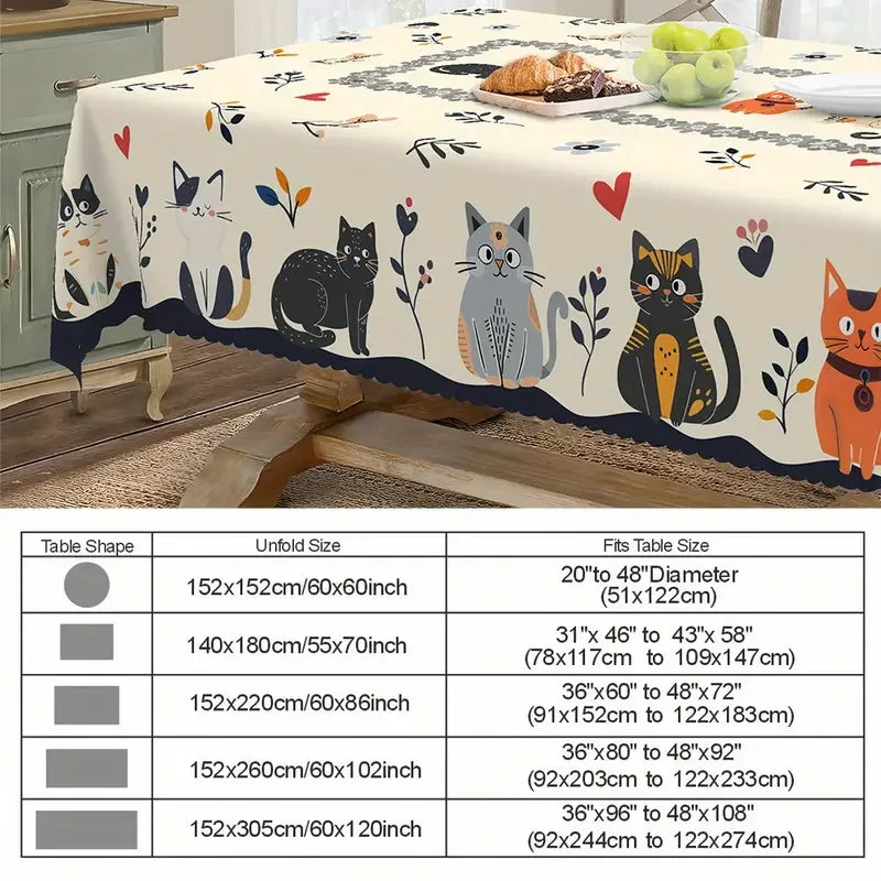 🌸 Toalha de Mesa Floral Gatos Fofos: Estampa Gato Laranja/Preto – Decoração de Festa e Jantar!