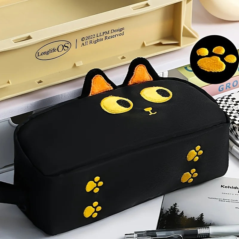 🖤 Estojo 3D Gato Preto Fofo: Grande Capacidade, Design de Pata para Amantes de Gatos!
