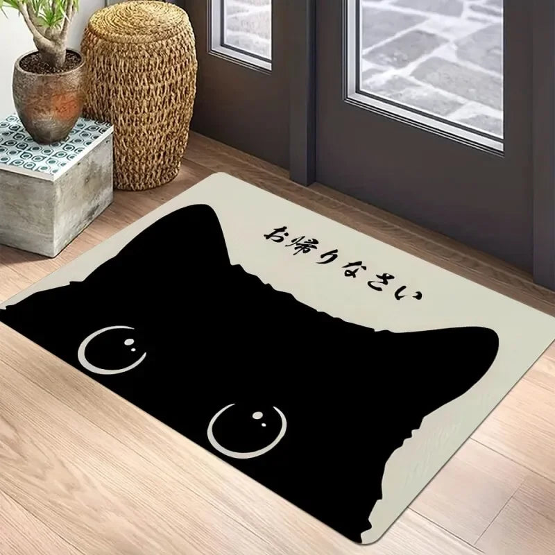 🐈‍⬛ Tapete Capacho Gato Preto Boas-Vindas: Antiderrapante, Lavável e Perfeito para Interior/Exterior!