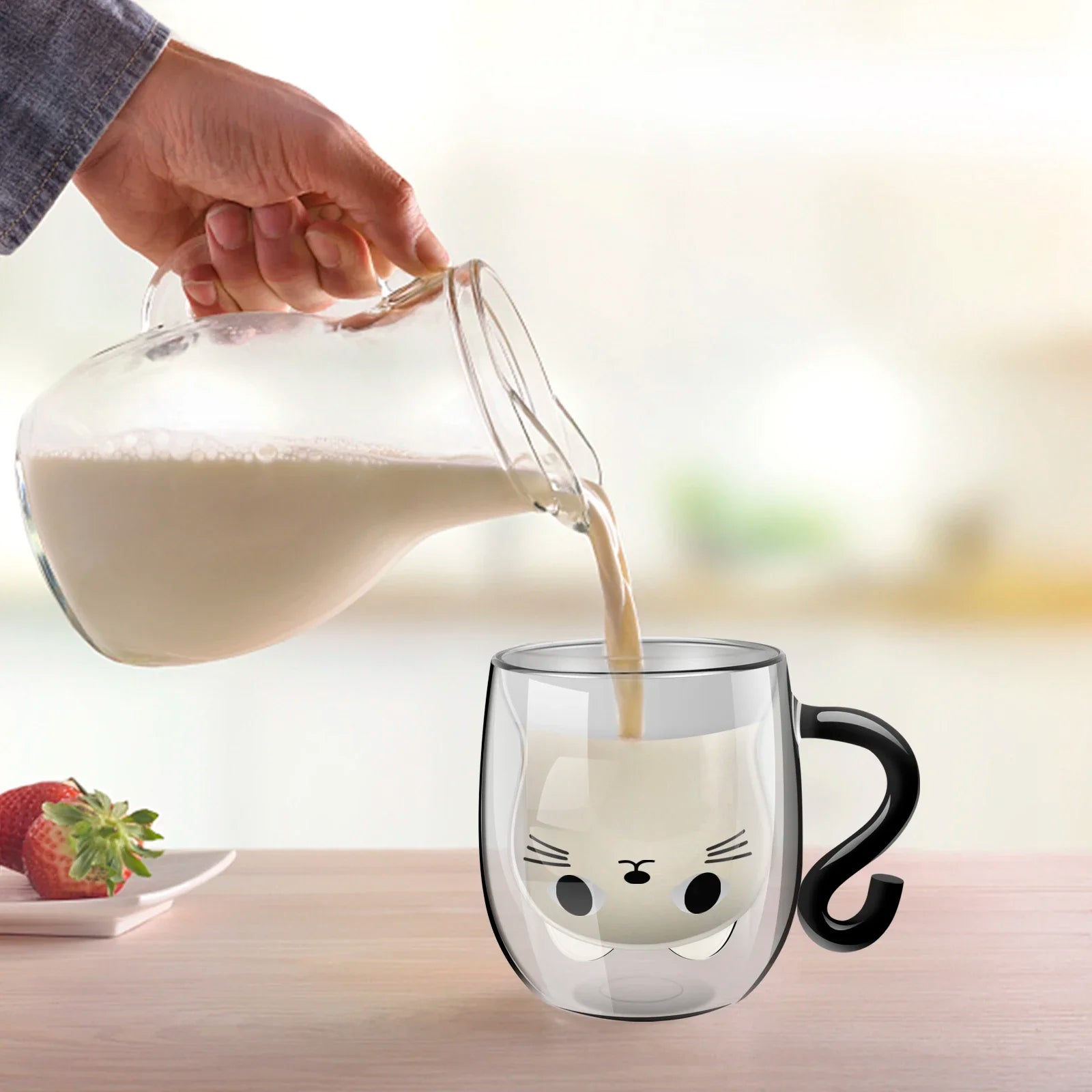 ☕ Caneca de Vidro Parede Dupla (250-300ml): Fofura Felina e Isolamento Térmico!